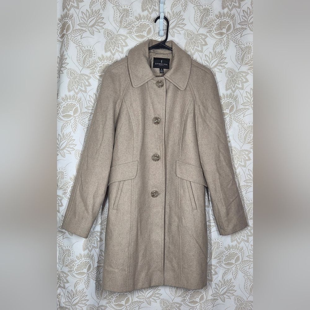 LONDON FOG Light Beige Wool Blend Single Breasted Peacoat MED NEW FALL CLASSIC